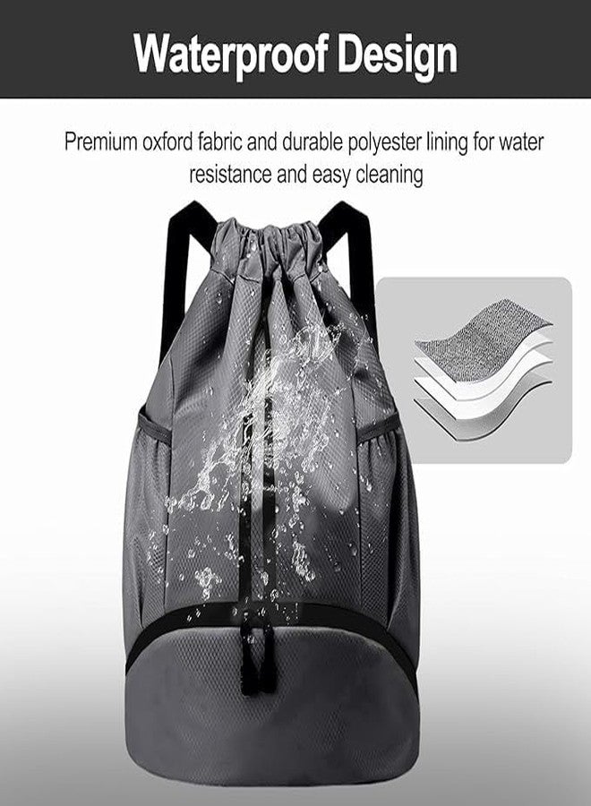 X9X Drawstring Swimming Bag, 30L Quick Dry Mesh Beach Bag Drawstring Backpack Swimming Gear Lightweight Multifunctional for Riding, Hiking, Camping (Grey Bag) - Image 4